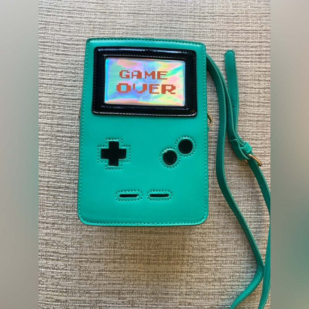 Game Over Retro Game Console Crossbody Purse Teal EUC